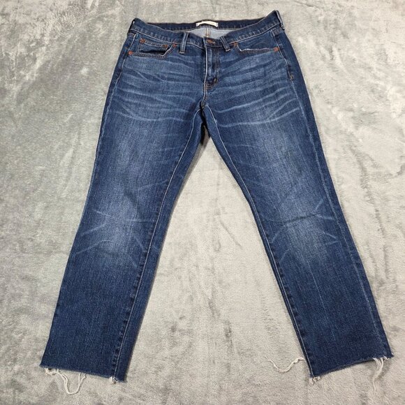 Madewell Jeans Womens 28 Blue Slim Boyjean Raw Hem Ankle Stretch Denim Preppy - Picture 1 of 11